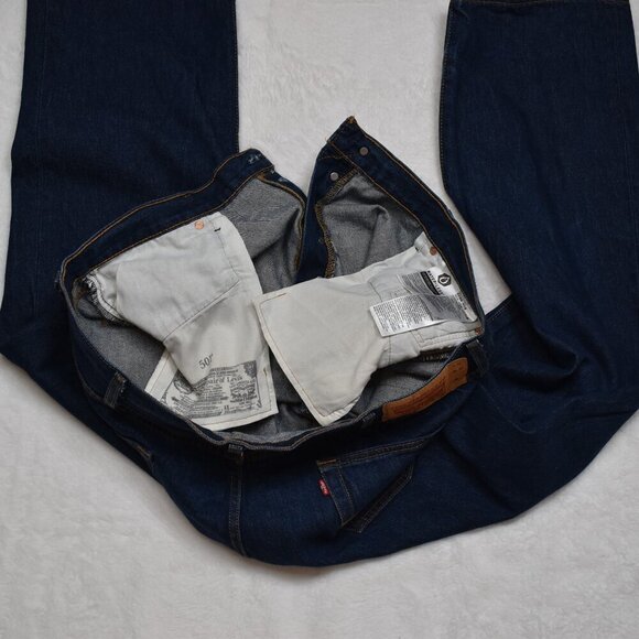 Levis 501 Mens Jeans 44 X 30 Button Fly Dark Wash Straight Leg Classic Western - Picture 9 of 16